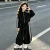 Conjunto de Roupa Esportiva de Outono para Meninas 2026 Novo Estiloso Estilo Coreano Infantil Cardigã Moletom Calça Casual para Meninas Conjunto de Duas Peças