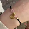 [Lleno de Felicidad] Pulsera de Cuerda para Pareja Tejida a Mano Piedra Ojo de Gato Marca Fu Simple y Fresca Regalo para el Festival Qixi