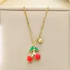 Moda transfronteiriça série de frutas simples pingente estilo gota cereja vermelha colar clavícula joia de aço inoxidável