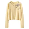 Cárdigan de punto Otoño Invierno Estilo Nuevo Cuello Redondo de Cachemira con Pedrería Versátil de Botones Manga Corta Larga Color Sólido Tejido