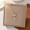 Colar de borla de diamante com esmalte de gota de luxo leve estilo francês microincrustado para mulheres, corrente de clavícula doce de dopamina da moda de alta qualidade