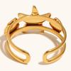 Anillo Abierto de Acero Inoxidable Chapado en Oro de 18K con Forma de Estrella de Mar y Concha Estilo Europeo y Americano Moda Versátil Joyería para Vacaciones en la Playa