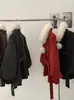 Chaqueta de Lana Omalai Petite con Cuello Alto, Cinturón Acolchado a la Cintura, Corte A, Longitud Media, Mangas de Farol para Mujer 5777