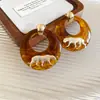 Pendientes de Corazón Geométrico Color Café Maillard Aguja de Plata Ojo de Tigre, Pendientes de Lujo Ligero de Gama Alta, Pendientes de Moda Vintage para Mujer