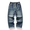 Jeans masculinos de outono novos, lavagem vintage, plus size, corte solto, versátil, cintura elástica, calças retas elásticas