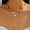 Collar de Concha Blanca de Moda Nueva de Exportación Europea y Americana con Cuentas de Vidrio Coloridas, Collar con Colgante de Zircón en Forma de Corazón