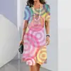Vestido de Mujer con Cuello Redondo Estampado Digital 3D Moda Holgada de Manga Corta Vestido de Fiesta Tie-dye para Mujer Fiesta 2024 Estilo Transfronterizo