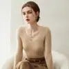 Suéter de cachemir 100% puro, suave y delicado, para mujer, cuello en V sin costuras, acanalado, corte ajustado, tejido base, prenda interior de moda