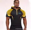 Youngla Masculino com Capuz Meio Zíper Alta Elasticidade Secagem Rápida Tecido Respirável Fitness Justo Corrida Roupa Esportiva