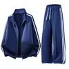 Conjunto Deportivo Casual de Tres Rayas Otoño Cárdigan Sudadera con Cuello Alto Pantalones Deportivos Conjunto de Dos Piezas Hombres y Mujeres Conjunto para Correr al Aire Libre