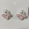 Pendientes Redondos de Perla con Flor de Goteo de Aceite de Nuevo Estilo, Pendientes de Lujo Ligero y de Gama Alta, Exquisitos y Elegantes, Pendientes Versátiles para Mujer