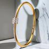 Pulseira de Cintura Pequena Totalmente Cravejada de Diamantes Pulseira Feminina de Aço Titânio Pulseira de Anel Liso Pulseira Joia de Mão Pulseira Nicho Ouro Rosa