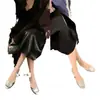 Versão Pele de Ovelha 2026 Verão Nova Moda Estilo Fada Bico Redondo Sapatos Baixos com Apliques Quadrados de Strass para Mulheres