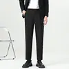 Calça social masculina, sem amassar, corte slim, calça casual preta de perna reta, para o escritório, com caimento fluido, comprimento cropped, em estoque