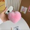 [Amor Lindo Pequeño] Colgante Llavero de Coche con Forma de Corazón de Piel de Conejo Rex Real Colgante de Bola Rellena para Bolsa Escolar