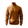 Camisa de Gola Alta Casual Jacquard Cor Sólida Textura Pesada Inverno Tamanho Grande Europeu e Americano Camiseta Térmica