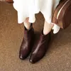 Botines Chelsea de piel lavada de alta calidad 2026, tacón medio grueso, punta cuadrada, botines cortos de piel auténtica para mujer, talla 42, talla grande