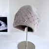 Gorro de Punto de Mezcla de Lana de Conejo con Pedrería de Alta Resistencia para Mujer, Gorro Cálido de Lana para Otoño e Invierno, Gorro de Punto de Moda con Patrón de Diamantes, Moderno