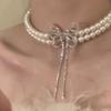 Colar Pingente Gota de Água com Zircônia de Strass Imitação de Pérola Corrente Clavícula Luxo Leve Exagerado Nicho Acessório de Riqueza Vestido