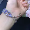 Venta Directa de Fábrica Pulsera de Tanzanita Natural, Morado Encantador, Cuerpo Completamente Limpio, Color Fuego Brillante, Incrustación de Precisión en Plata 925