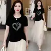Camiseta de Manga Curta para Mulheres com Barra Amarrada, Modelagem Solta, Estilo Coreano, Estilo Fino de Verão, Elegante, Rejuvenescedora, Emagrecedora, Camiseta Versátil