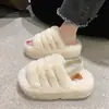 Pantuflas peludas populares para mujer para usar en exteriores, nuevo modelo casual antideslizante de moda perezosa de una tira peluda para mujer, otoño e invierno 2026