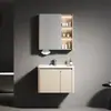 Gabinete de Alumínio Colmeia Cor Café com Leite para Banheiro com Painel de Porta em Aço Inoxidável, Gabinete Principal com Luz de Sensor, Gabinete Espelhado, Jinbaisheng Banheiro 1131