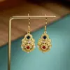 Jinqi Estilo Chinês Moda Nacional Estilo Dinastia Tang Brincos Padrão Fita Esculpido Brincos Padrão Folha Flor Oca Acessórios Estilo Tang