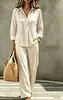 Conjunto Feminino de Duas Peças 2026 Casual Europeu e Americano Transfronteiriço, Gola Lapela, Meio Botão, Manga Longa, Cor Sólida, Estilo Preguiçoso, Calça Wide Leg