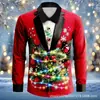 Camisa Casual de Manga Longa com Gola Dobrável Estampada com Padrão de Rena de Natal Simulada, Impressa em 3D, Atmosfera Festiva, Direto do Fabricante