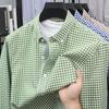 Camisa de Outono e Inverno Oxford Lavado Cruzado 100% Algodão Puro Xadrez Popular Manga Longa Camisa Xadrez Macia