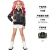 Chaqueta de Béisbol para Niñas de Grupo de Chicas Brujas KPOP con Estampado de Cadena Negra y Dorada, Chaqueta con Cremallera para Niños, Disfraz de Escenario para Halloween