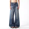 Jeans Americano High Street Primavera e Outono Tendência Novo Estilo Toque de Luxo Lavado e Desgastado Perna Reta Perna Larga Casual Calças Longas