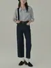 Camisa Azul Hielo Lago con Tubo de Arroz Haverjce Camisa Rayada de Chica Coreana Perezosa Camisa de Manga Larga para Mujer