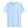 Camiseta de Manga Curta 180g Algodão Puro Transfronteiriça para Mulheres, Corte Solto Cor Sólida Gola Redonda Unissex, Camiseta com Logo Personalizado