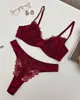 Lencería Sexy de Verano para Mujer, Lencería de Encaje Bordado Ultra Fina Estilo Francés, Conjunto de Sujetador Reductor para Busto Grande