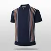 Camisa Polo de Tricô Manga Curta Jacquard com Listra Contrastante Estilo Old Money Italiano para Homens, Gola Respirável de Seda Gelada