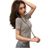 Camiseta de Manga Corta de Color Sólido con Cuello Redondo a la Moda para Mujer 2026 Verano Nuevo Estilo Coreano Top de Comercio Exterior Manga Larga Venta al por Mayor Transfronteriza