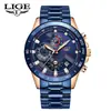 Reloj de Cuarzo de Negocios para Hombre Lige/Lige Transfronterizo Tres Ojos Seis Manecillas Multifunción Resistente al Agua Cronógrafo