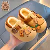 Chinelos de algodão infantis para outono e inverno, de capivara, para meninos e meninas, quentes, com forro de pelúcia, impermeáveis, para crianças maiores, com calcanhar fechado