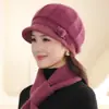 Gorro de Invierno para Mujer, Gorro para Madre, Forrado de Felpa, Gorro de Punto Engrosado, Gorro Cálido, Conjunto, Gorro de Punto de Lana de Conejo para Señora Mayor