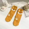 Meias Femininas Bordadas com Desenhos de Animais Outono e Inverno 2024 Meias Femininas de Lã de Coral Casuais Aconchegantes Quentes para Dormir