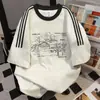 Camiseta Nova Estilo Verão 2025 com Costura em Cor Contrastante, Estilo Casal, Casual, Solta, Versátil, Roupa de Trabalho Top