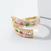 Anillo Abierto de Colores con Circonitas Diamantadas de Nuevo Estilo Transfronterizo con Acabado de Alta Gama, Diseño de Nicho, Lujo Ligero Coreano, Anillo Simple y Exquisito para Mujer