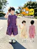 Conjunto Hanfu para Meninos Sem Mangas 2026 Novo Verão Traje Tang Infantil Pequeno Cavalheiro Estilo Chinês Traje Tradicional Roupa de Primeiro Aniversário