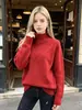 Novo suéter de tricô feminino com gola alta meia, pulôver casual solto estilo preguiçoso, blusa básica elegante de cor sólida