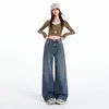 Jeans Retro Americanos de Pierna Ancha para Mujer 2026 Otoño Nuevo Estilo Textura de Bambú Cintura Alta Adelgazantes Pierna Recta Suelta Pantalones de Piso