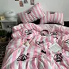 Ropa de Cama Ins Clase A Algodón Puro Juego de Cuatro Piezas Funda de Edredón Funda de Edredón de Algodón Puro Cama Sábanas de Cama Individual Dormitorio de Estudiante Juego de Tres Piezas