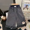 Pantalones Casuales para Niñas de Primavera y Otoño Estilo Coreano de Moda Encaje Letra Cuadros de Moda Pantalones de Pierna Ancha para Niños