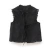 AliExpress comércio exterior transfronteiriço roupas femininas europeias e americanas primavera 2025 temperamento simples bordado laço camisa sem mangas